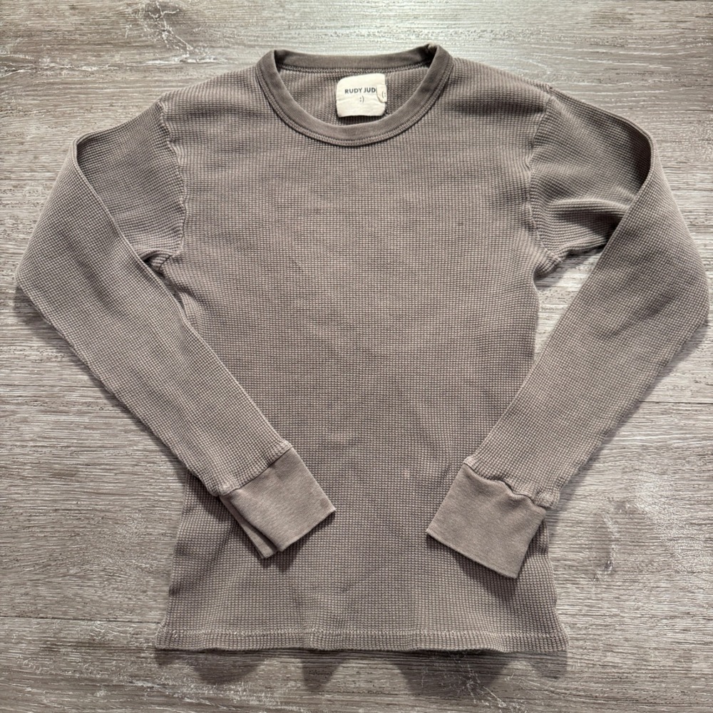 Rudy Jude Shirt Women XS Brown Gray Organic Cotton Thermal Waffle Knit Lounge
